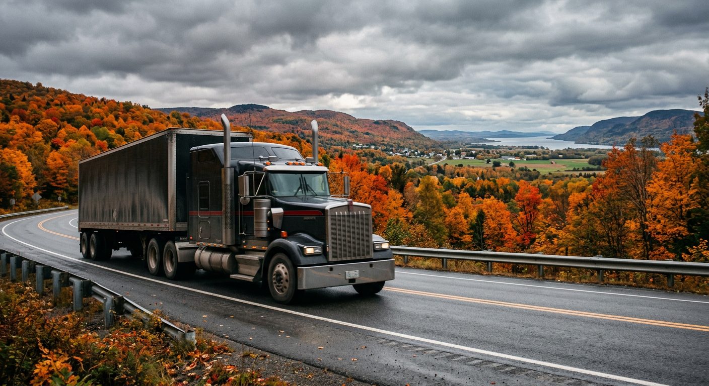 Semi-remorque Transport Red Mill sur l'autoroute 40, Mauricie